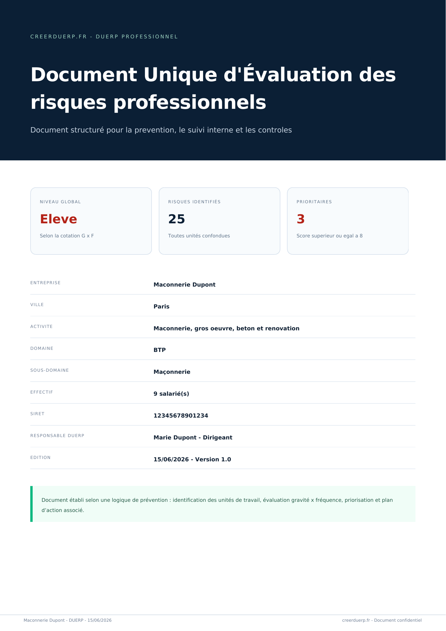 Exemple couverture DUERP BTP