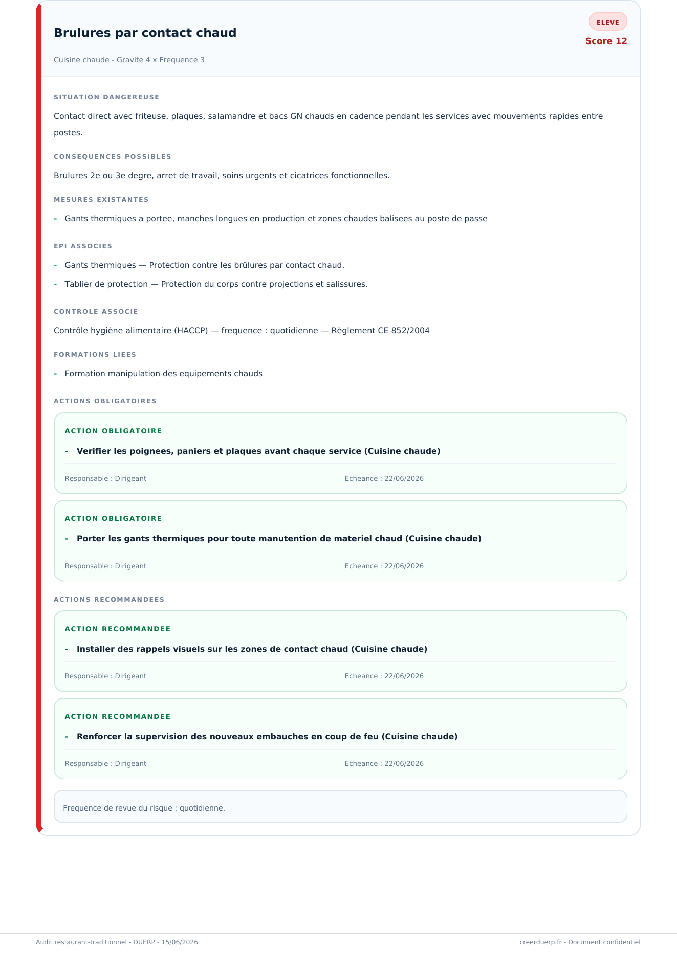 Fiche risque détaillée avec score et mesures existantes